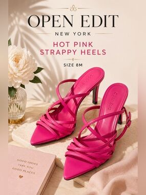 Open Edit Hot Pink Strappy Pointed Toe Heels Size 8M